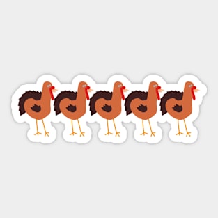 Five Turkey Birds Funny Thanksgiving Animals Sticker